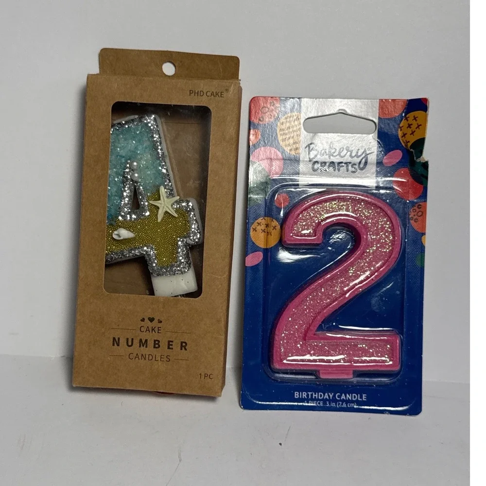 PHD Cake Bakery Crafts Number Candles OS Pink Blue NEW Mermaid Glitter 2 & 4